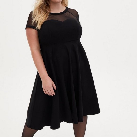 torrid Dresses & Skirts - Torrid Midi Mesh Swing Black Dress Short Sleeve Stretch Retro Style Sz 12 NWT
